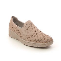 Rieker 53795-60 Beige nubuck Womens Comfort Slip On Shoes