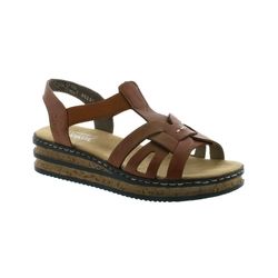 Rieker Wedge Sandals - Tan - 62918-22 LOTUR