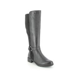 Tamaris Knee High Boots - Black leather - 25550/27/001 MARLI WIDE LEG