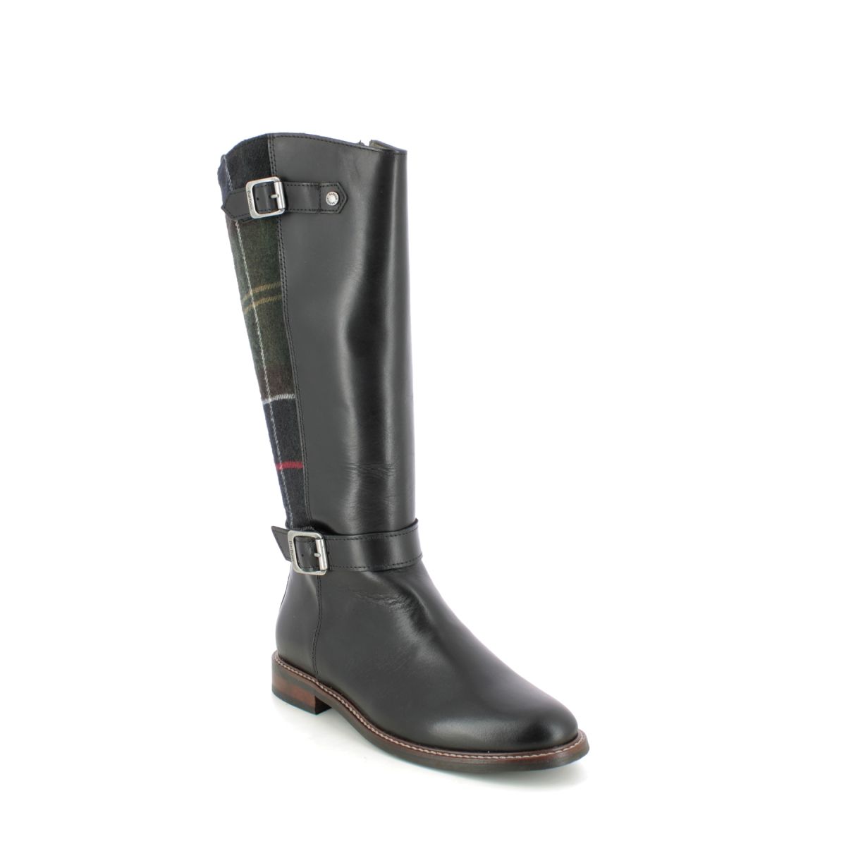 Barbour Wren Tartan Black Leather Boots Lfo0552-Bk32 In Size 6 In Plain Black Leather