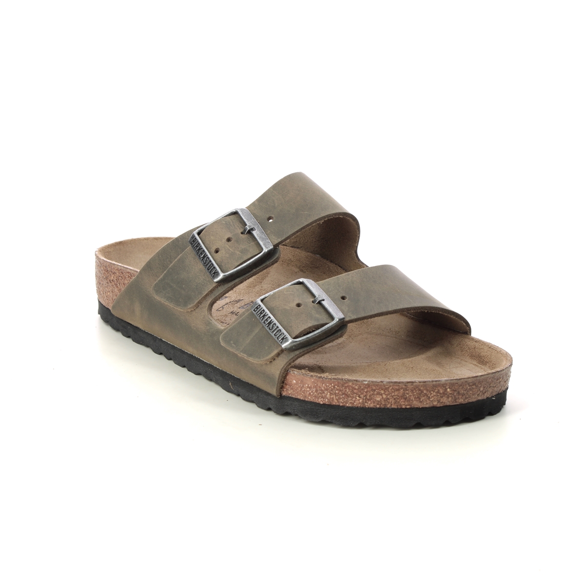 Birkenstock Arizona Ladies Khaki Womens Slide Sandals 102702290 in a Plain Leather in Size 42
