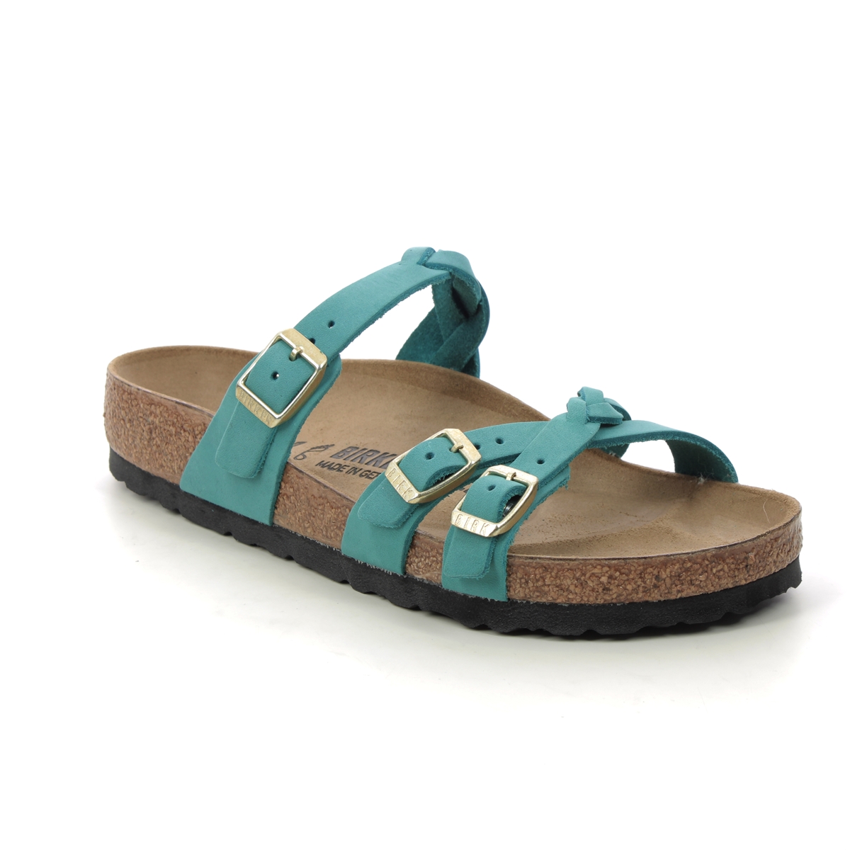 Birkenstock Franca Braided Turquoise Womens Slide Sandals 102630494 in a Plain Leather in Size 36