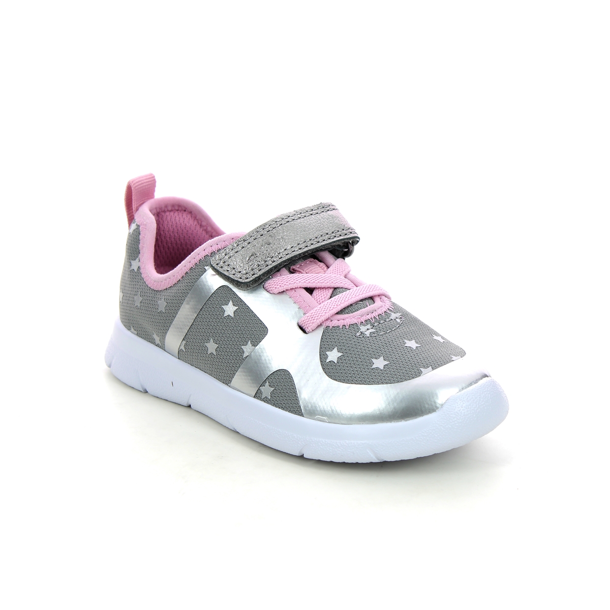 Clarks Ath Flux T Pewter Kids toddler girls trainers 5155-36F in a Plain Man-made in Size 6.5