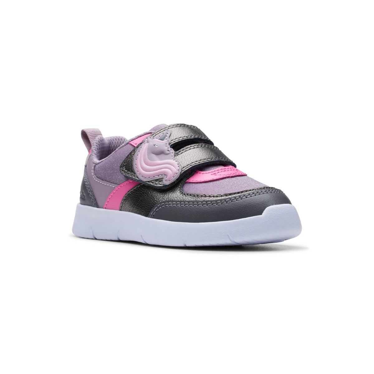 Clarks Ath Shimmer K Purple multi Kids toddler girls trainers 7645-77G in a Plain Leather in Size 7.5