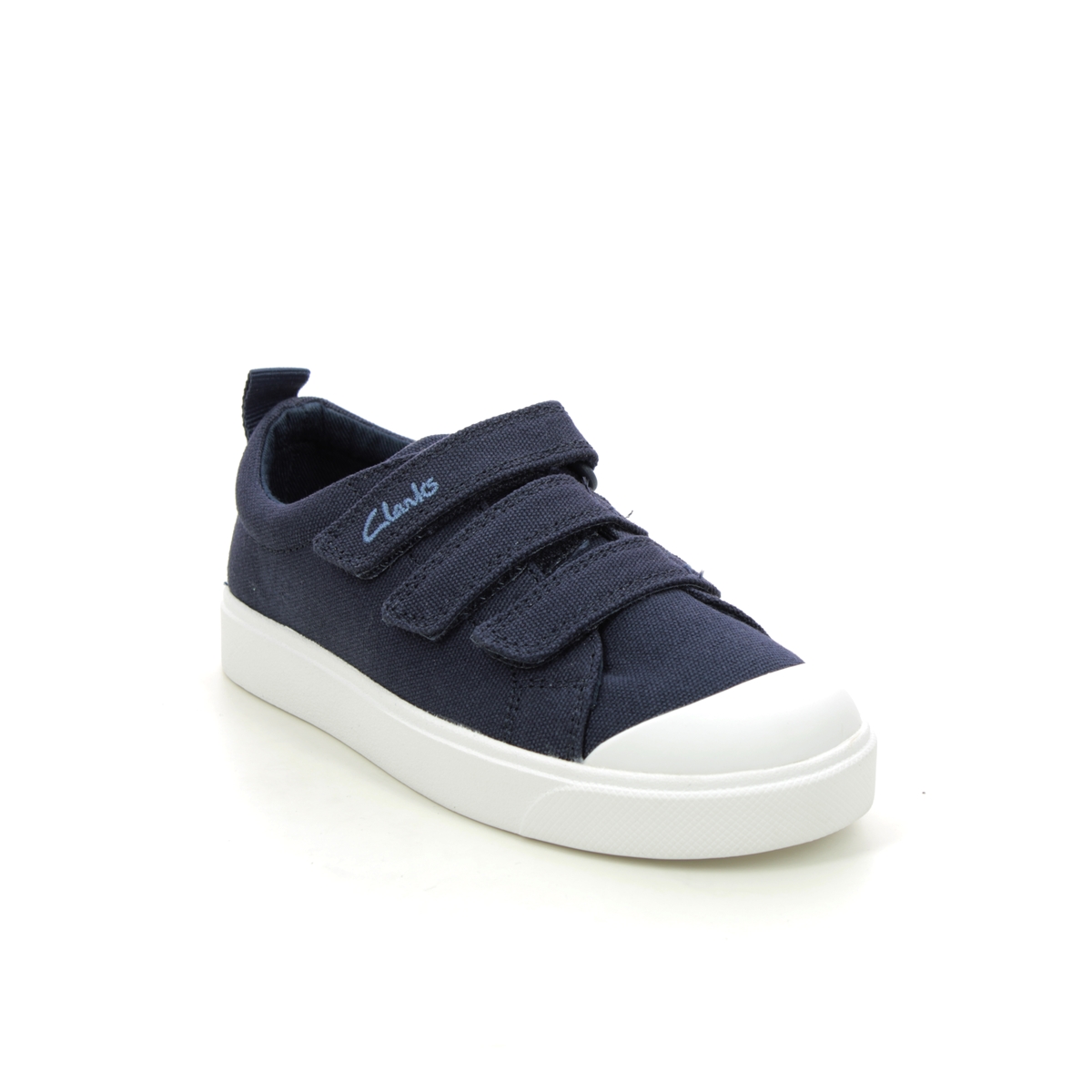 Clarks City Vibe K Navy Kids girls trainers 4911-57G in a Floral Canvas in Size 2.5
