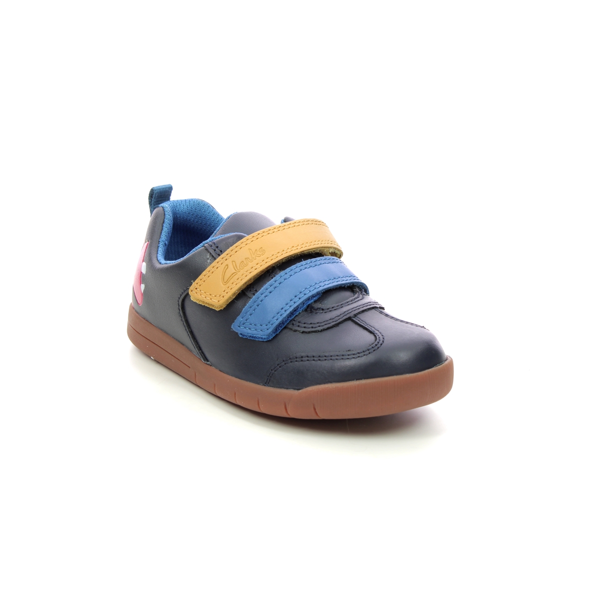 Clarks Den Play K Navy Leather Kids Boys Toddler Shoes 7158-96F in a Plain Leather in Size 8