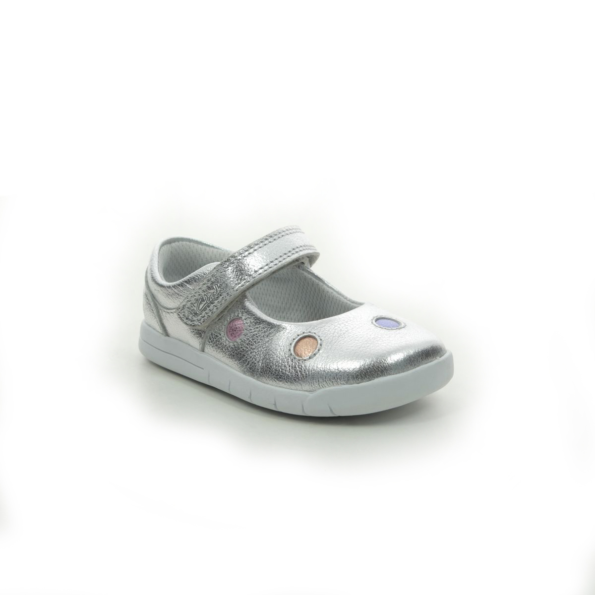 Clarks Emery Dot T Silver Leather Kids first shoes 5664-57G in a Plain Leather in Size 4.5