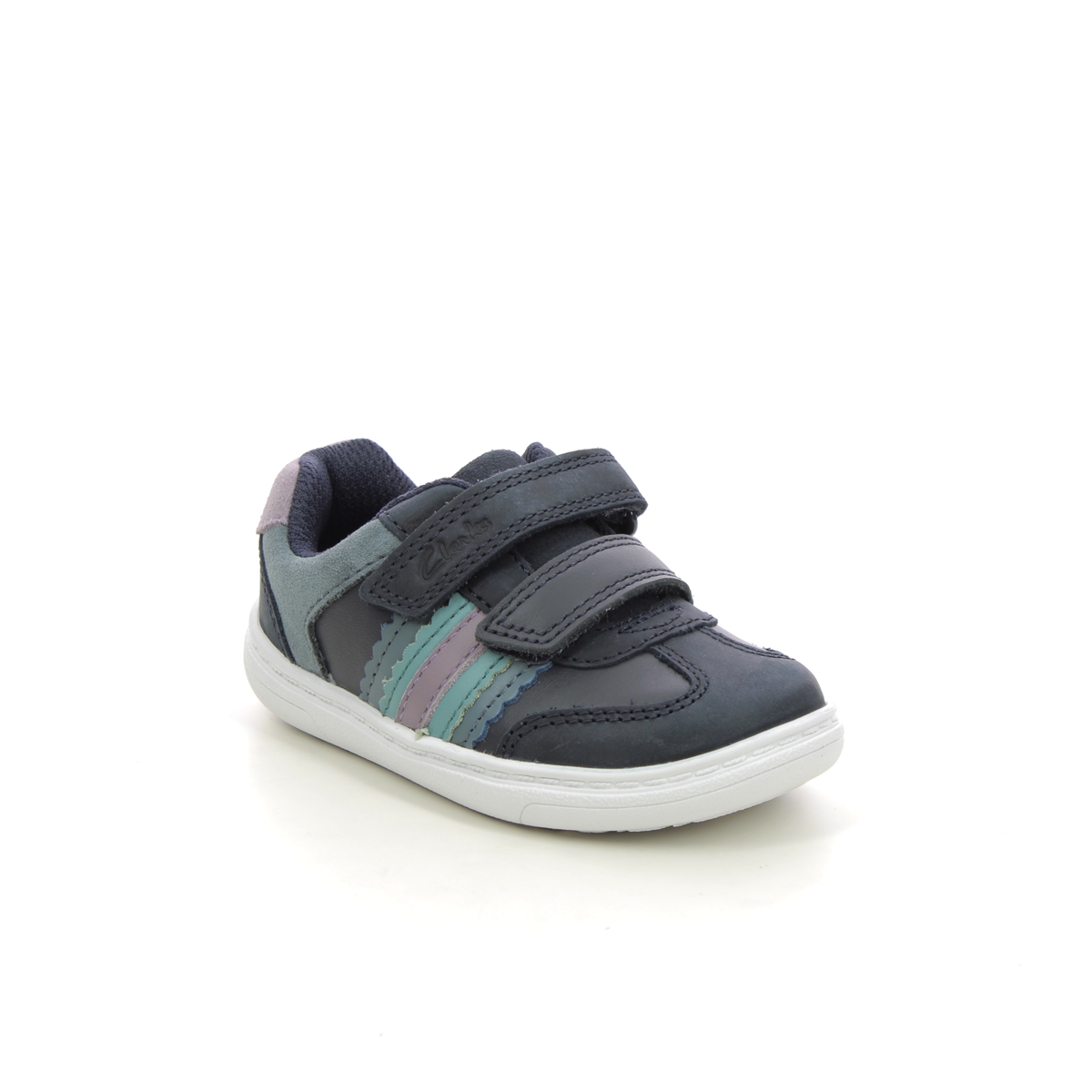 Clarks Flash Band T Navy Leather Kids first shoes 7539-56F in a Plain Leather in Size 6.5