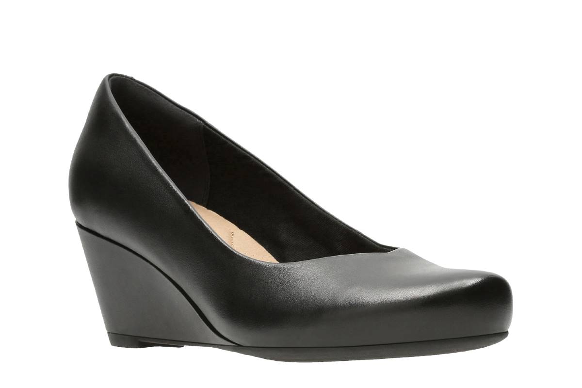 Clarks Flores Tulip Black leather Womens Wedge Shoes 3011-74D in a Plain Leather in Size 7