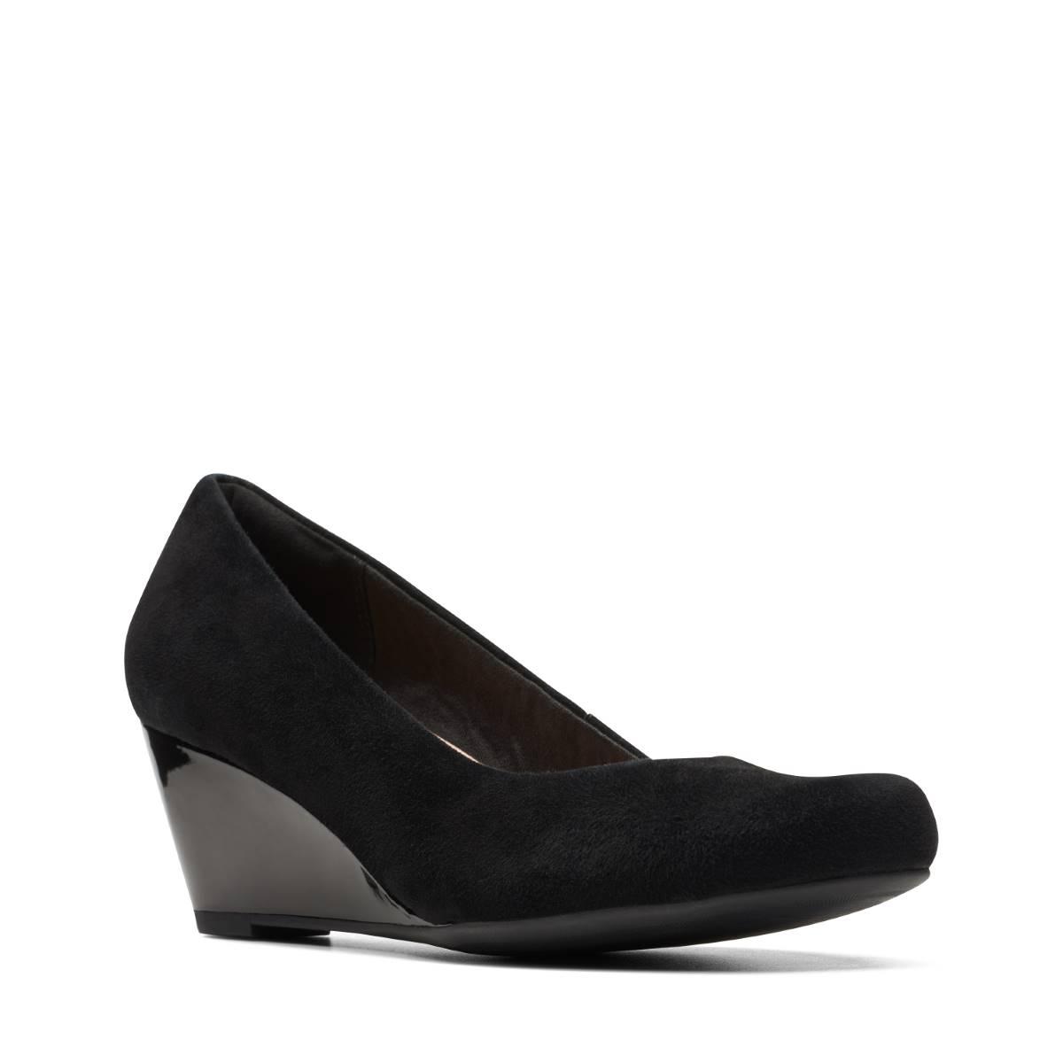 Clarks Flores Tulip Black suede Womens Wedge Shoes 7515-44D in a Plain Leather in Size 6.5