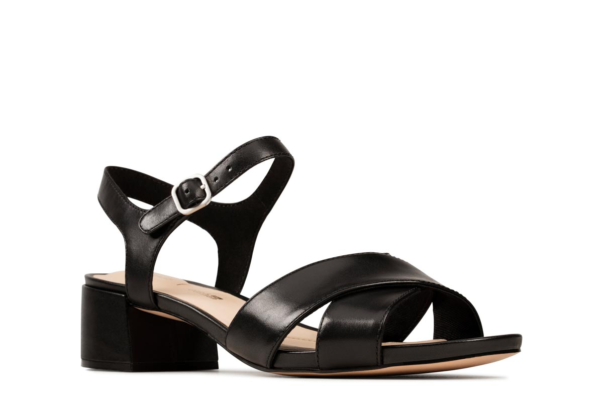 clarks black leather heels