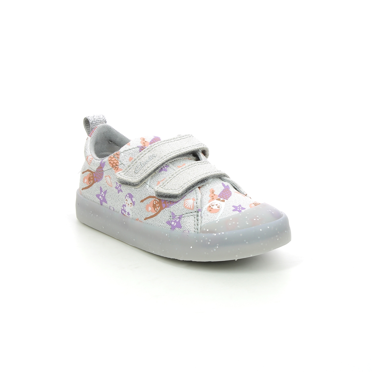 Clarks Foxing T Fit Silver girls trainers