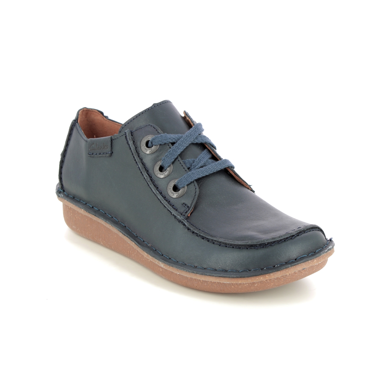 Clarks Funny Dream Navy Leather Womens Lacing Shoes 668184D In Size 7 In Plain Navy Leather