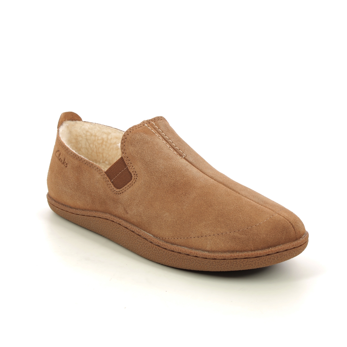 Clarks Home Moccasin Cheer Fit Tan suede slippers