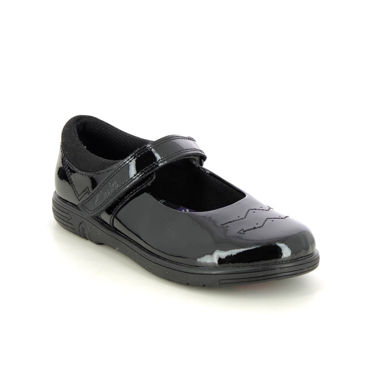 Clarks Jazzy Jig K Mary Jane Black Patent Kids Girls School Shoes 753087G In Size 11 In Plain Black Patent G Width Fitting For School For kids