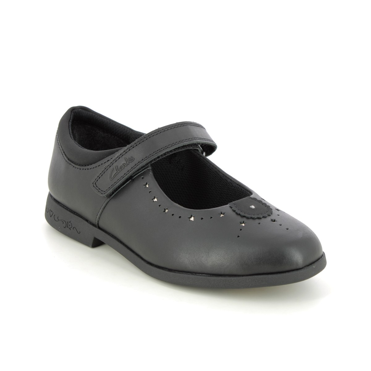 Clarks Magic Step Mj O Black leather Kids girls school shoes 6970-55E in a Plain Leather in Size 13.5