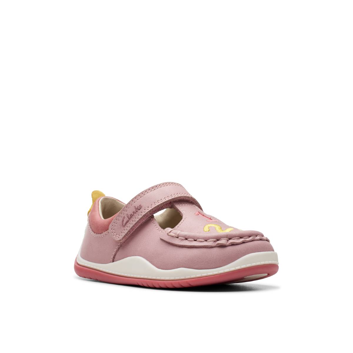 Clarks Noodleshine T Pink Leather Kids first shoes 7596-86F in a Plain Leather in Size 5