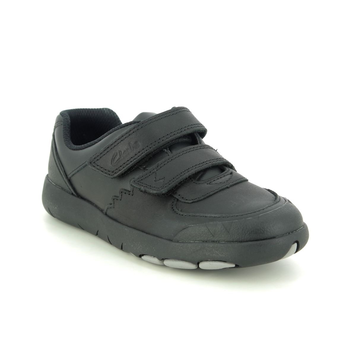 Clarks Rex Pace K Black leather Kids Boys Shoes 4704-45E in a Plain Leather in Size 13.5