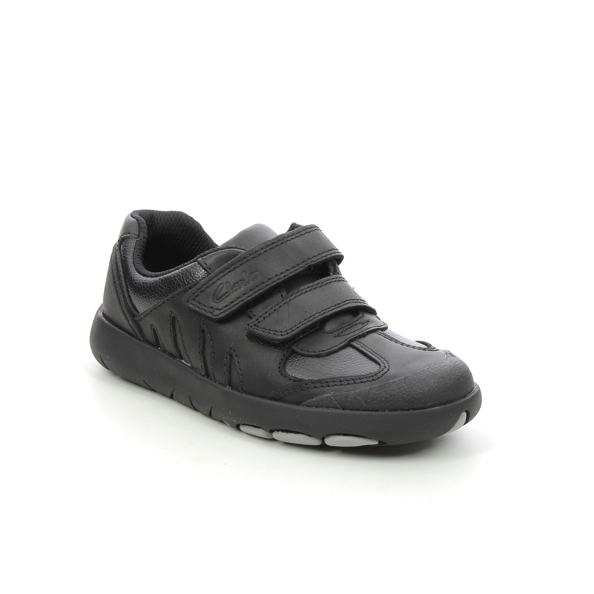 Clarks Rex Stride K Black leather Kids Boys Shoes 6269-86F in a Plain Leather in Size 2