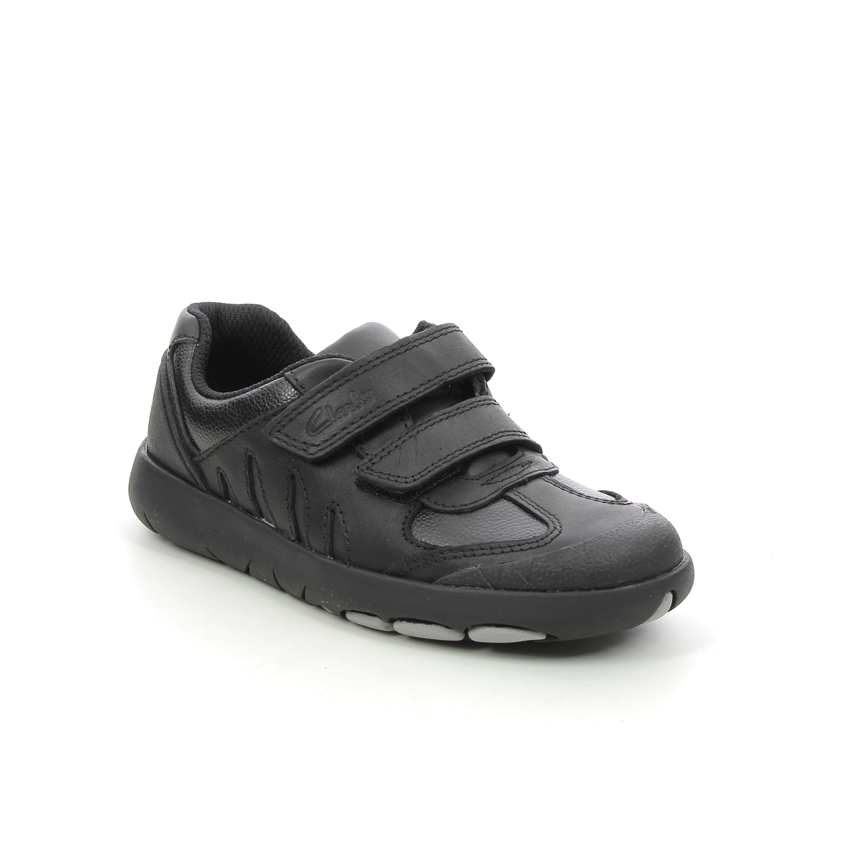 Clarks Rex Stride K Black leather Kids Boys Shoes 6269-88H in a Plain Leather in Size 12