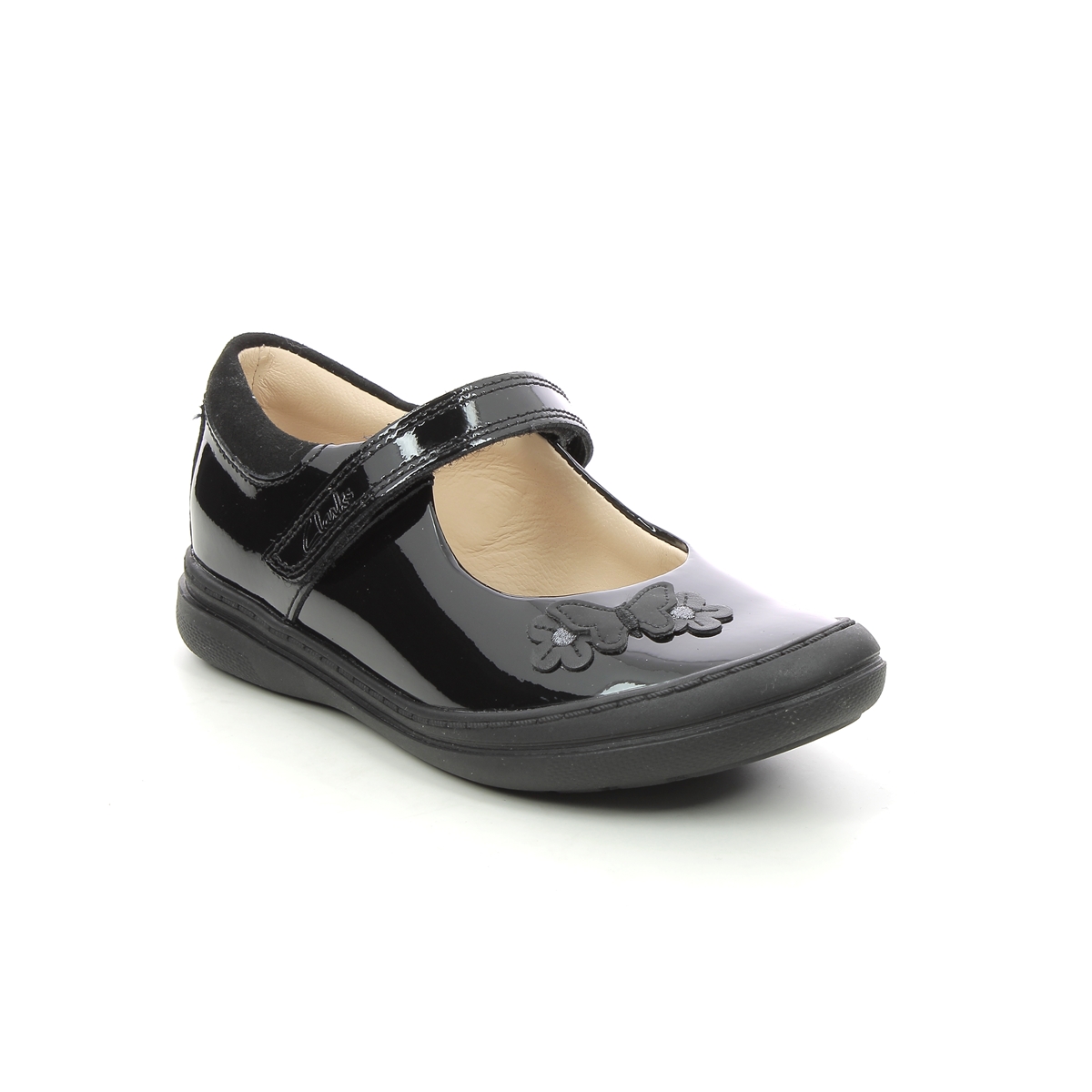 Clarks Scooter Daisy T Black patent Kids Girls Casual Shoes 6173-16F in a Plain Leather in Size 7.5