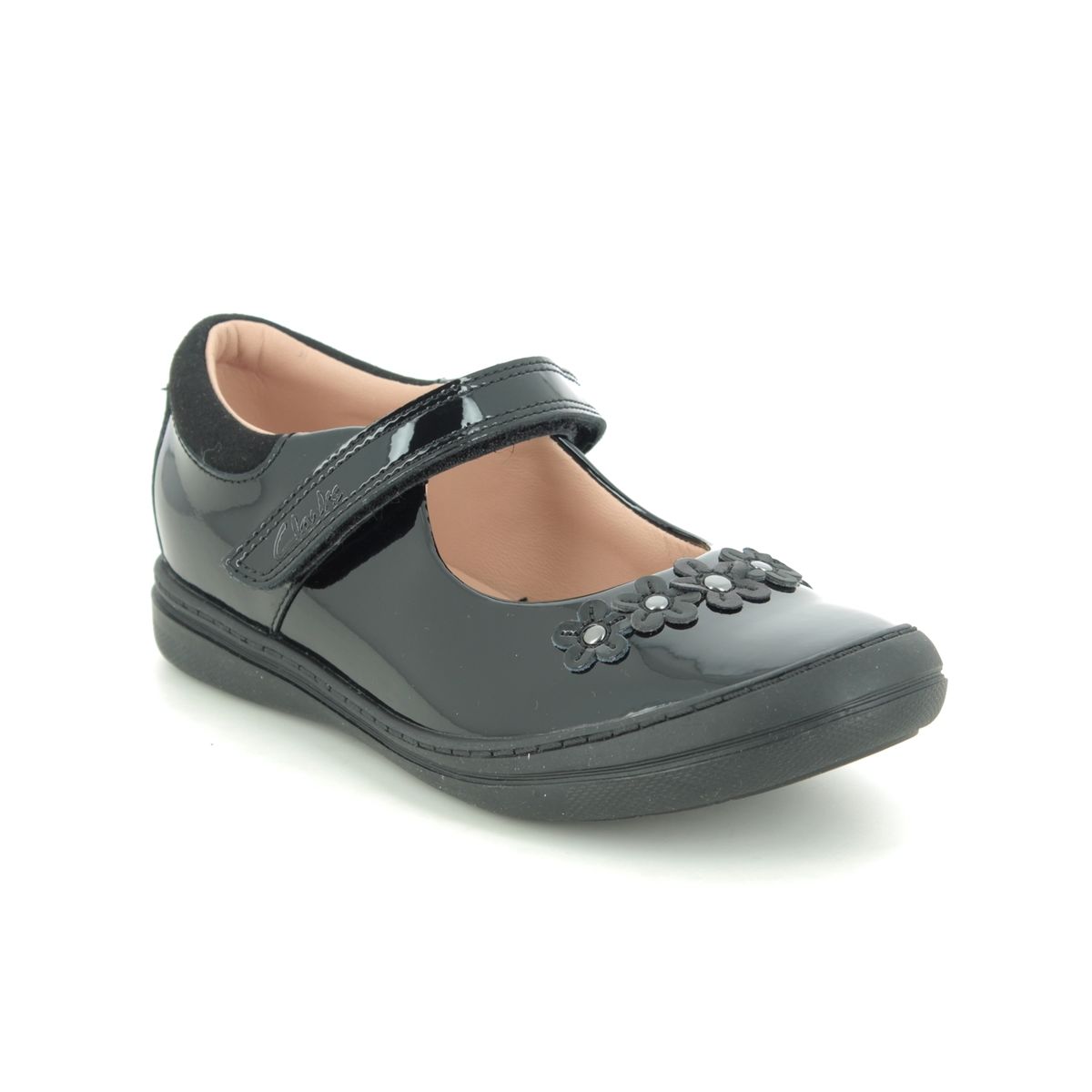 Clarks Scooter K G Fit Black patent girls school shoes