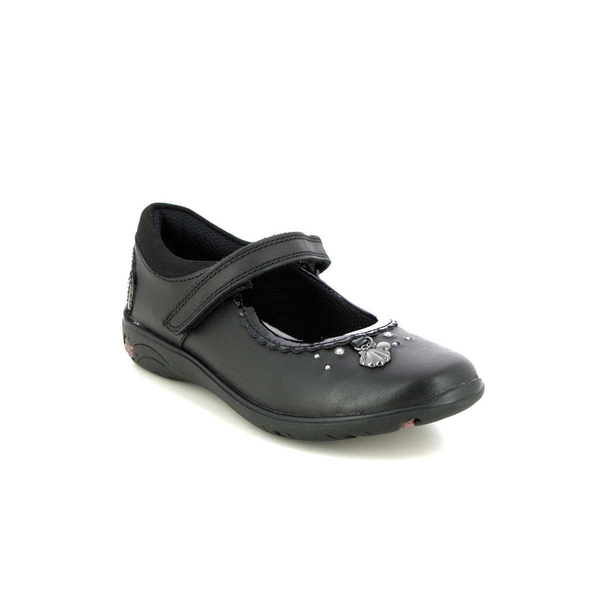 Clarks Sea Shimmer K Black leather Kids girls school shoes 5554-26F in a Plain Leather in Size 13