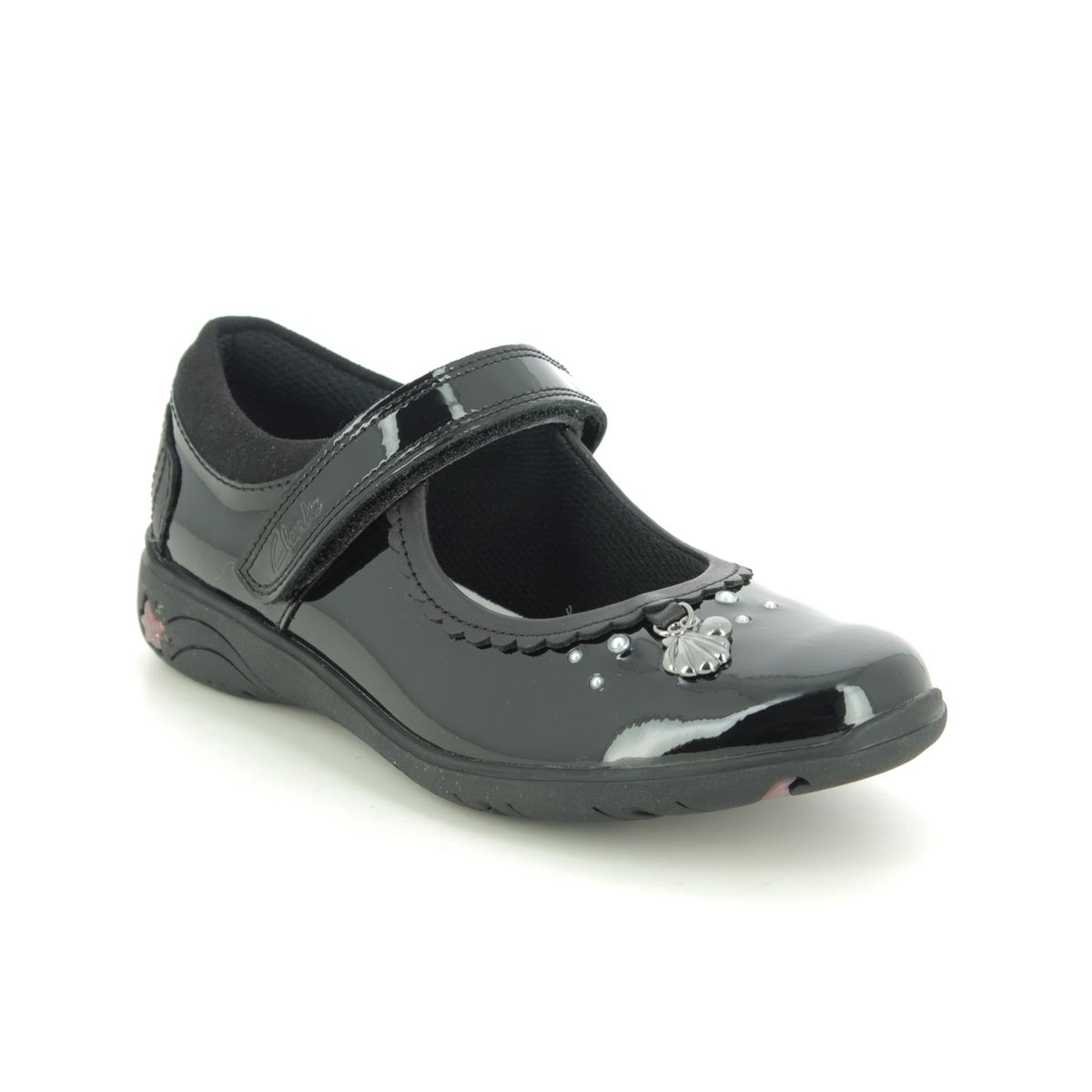 Clarks Sea Shimmer K Black patent Kids girls school shoes 5554-36F in a Plain Leather in Size 1.5