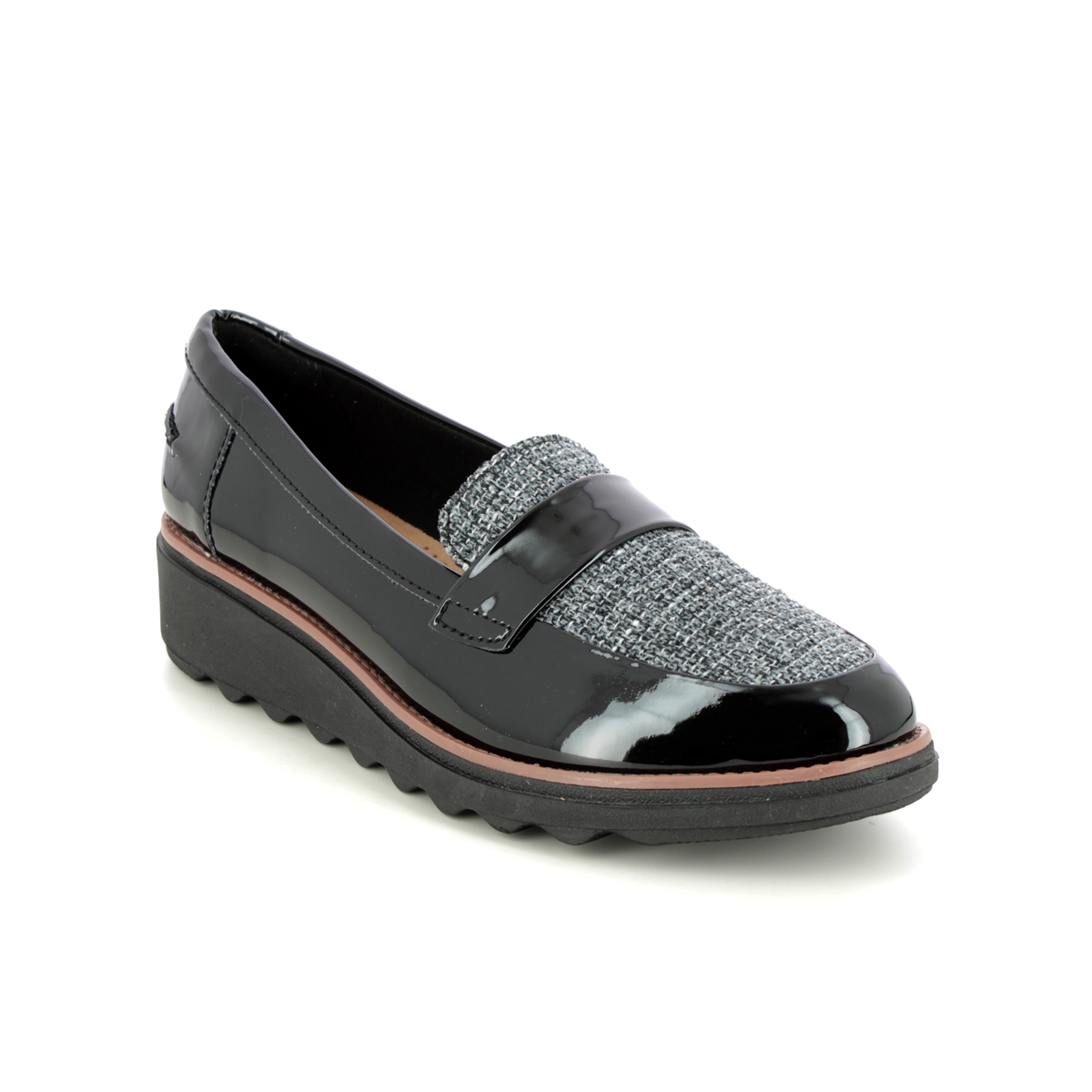 Clarks Sharon Gracie Black Patent Womens Loafers 640824D In Size 6 In Plain Black Patent