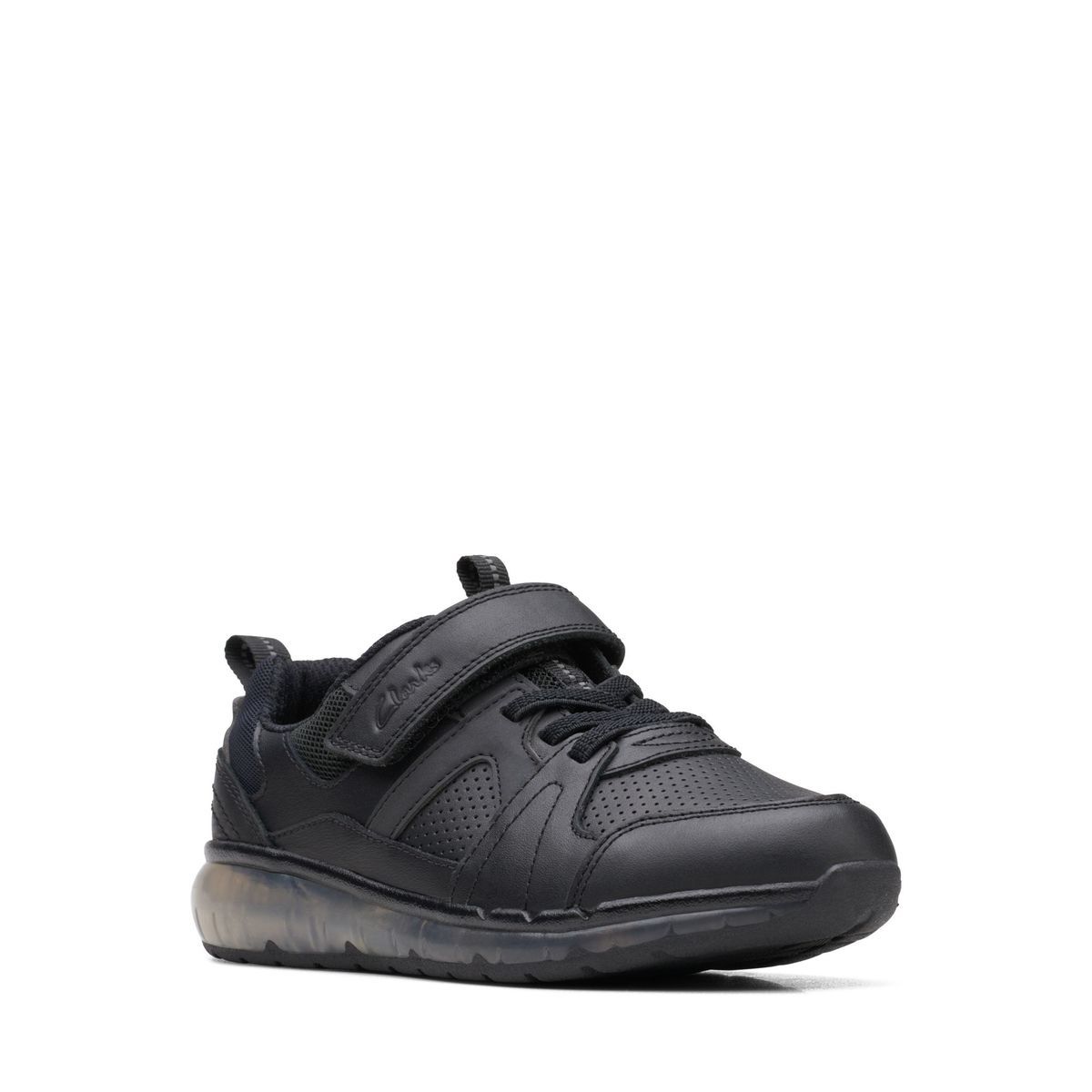 Clarks Spark Beam K Black Leather Kids Boys Trainers 679226F In Size 11.5 In Plain Black Leather F Width Fitting Regular Fit For School For kids