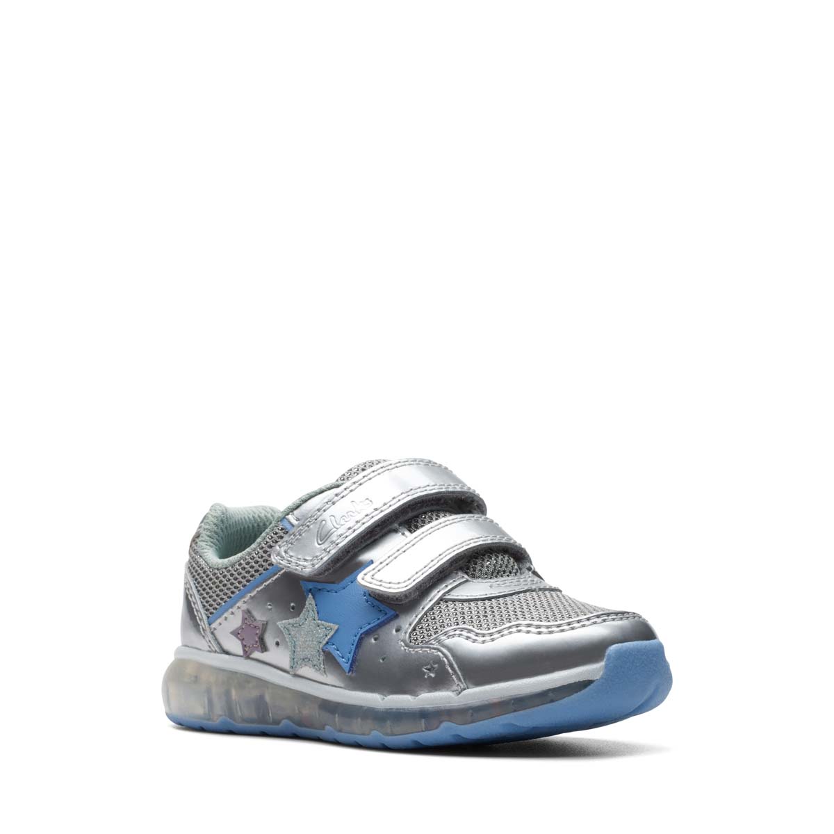 Clarks Spark New T 2V Silver Kids Toddler Girls Trainers 751516F In Size 4.5 In Plain Silver F Width Fitting Regular Fit