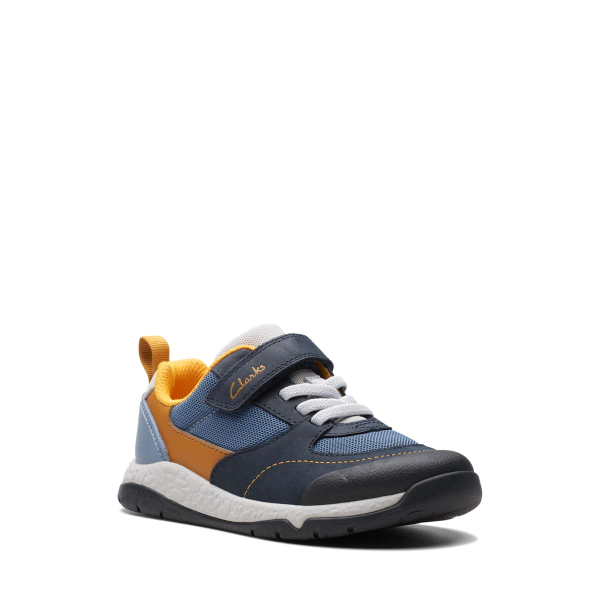 Clarks Steggy Stride K Navy Kids Boys Toddler Shoes 7514-16F in a Plain Leather and Textile in Size 10.5