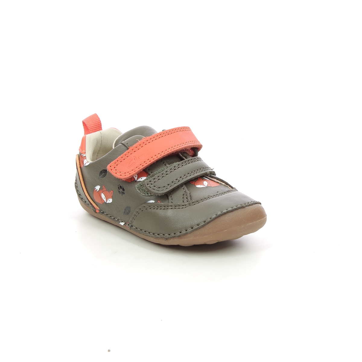 Clarks Tiny Cub T Fox Khaki Leather Kids Boys First Shoes 6387-36F in a Plain Leather in Size 4.5