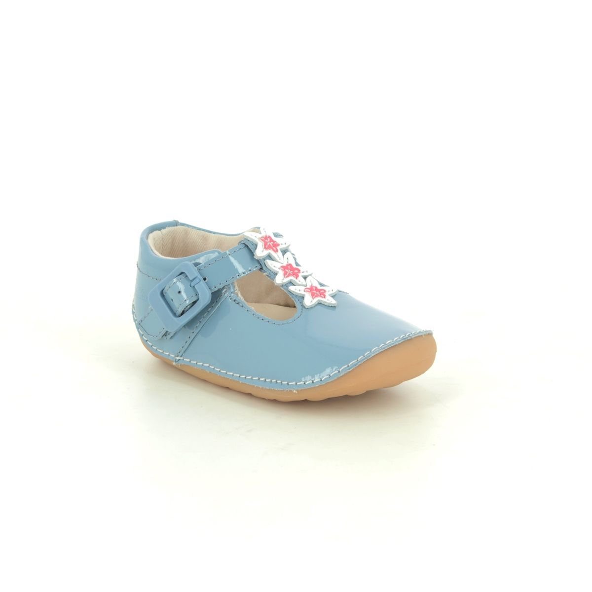 Clarks Tiny Flower T Blue Kids girls first and baby shoes 5763-76F in a Plain Leather in Size 2.5