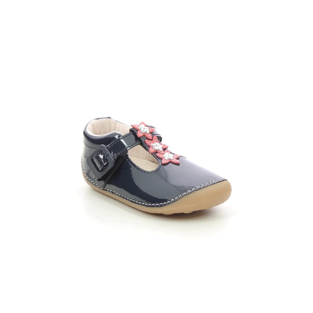 Clarks Tiny Flower T Navy patent Kids girls first and baby shoes 6257-77G in a Plain Leather in Size 3