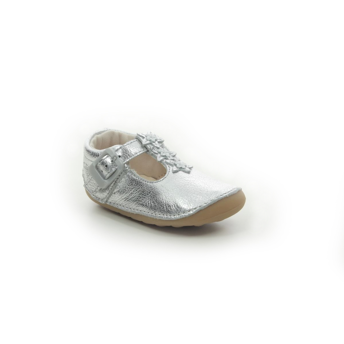Clarks Tiny Flower T Silver Leather Kids girls first and baby shoes 5763-67G in a Plain Leather in Size 5