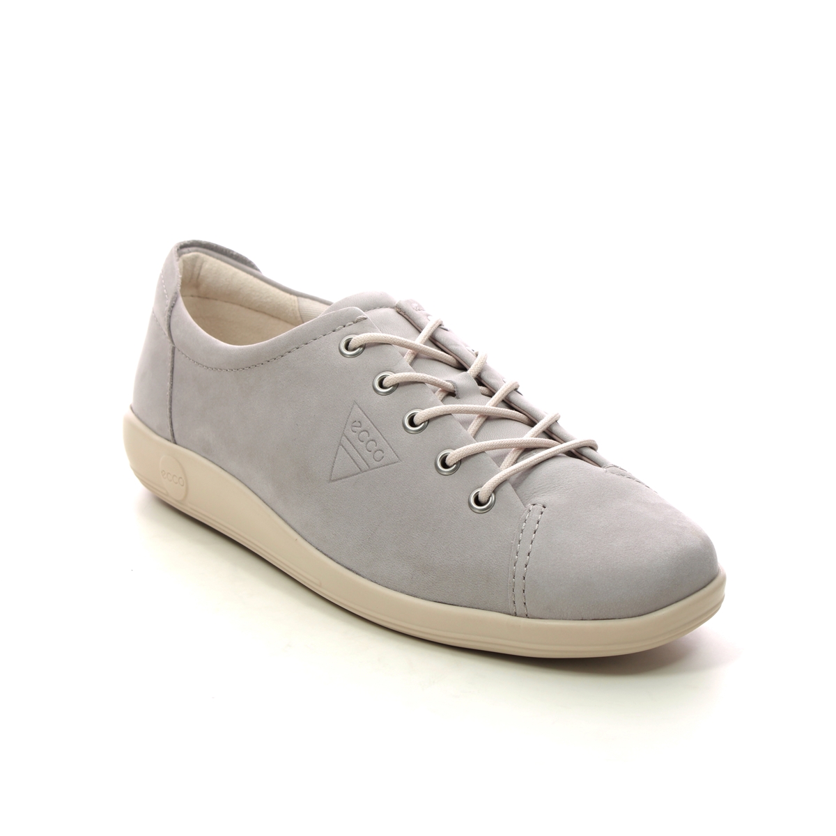 Ecco Soft 2.0 Light Grey Nubuck Womens Lacing Shoes 206503-02386 In Size 38 In Plain Light Grey Nubuck