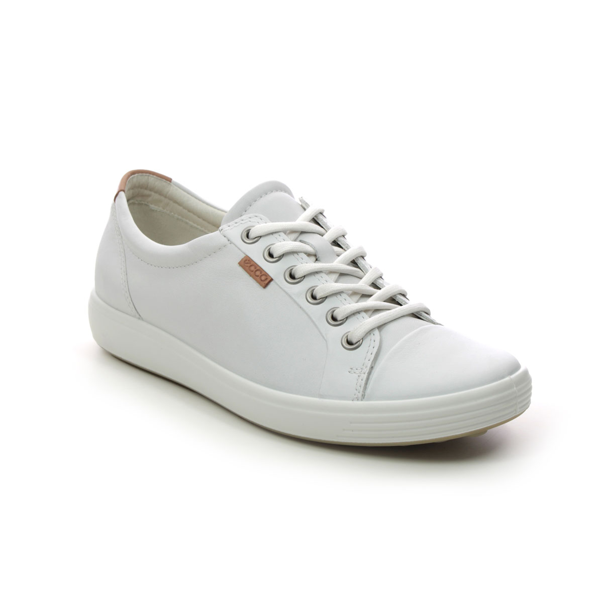 Ecco Soft 7 Lace White Leather Womens Trainers 430003-01007 In Size 38 In Plain White Leather