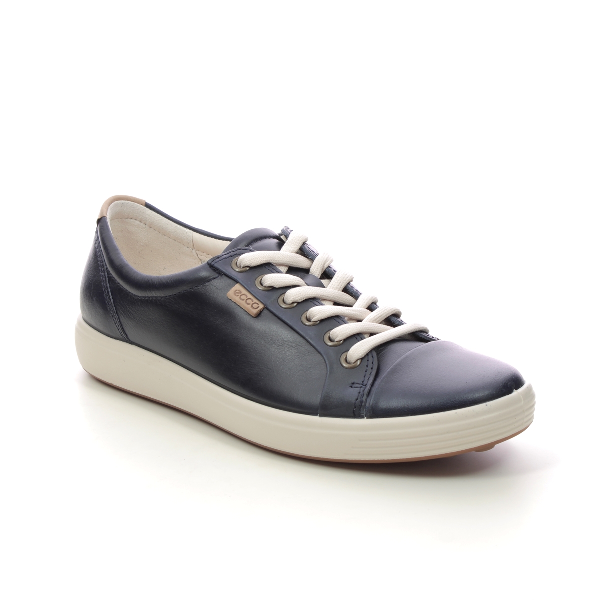 Ecco Soft 7 Lace Navy Leather Womens Trainers 430003-11038 In Size 42 In Plain Navy Leather