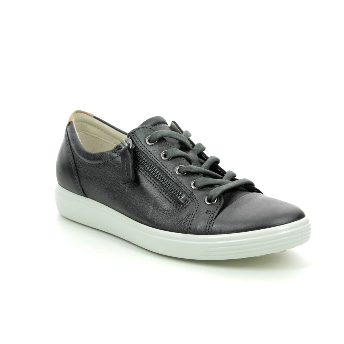 Ecco Soft 7 Lace Zip Dark Grey Leather Womens Lacing Shoes 430853-51383 In Size 39 In Plain Dark Grey Leather