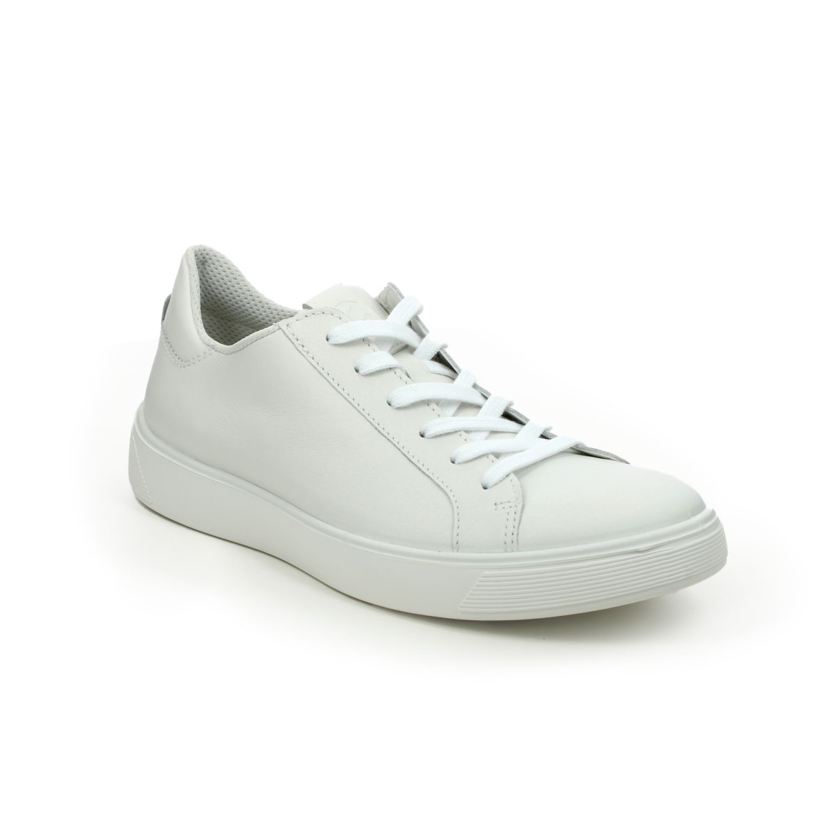 Ecco Street Tray Mens White Leather Mens Trainers 504744-01007 In Size 42 In Plain White Leather