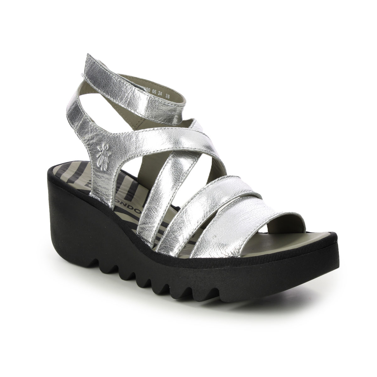 Fly London Bafy  Blu Lgs Silver Womens Wedge Sandals P501485-000 in a Plain Leather in Size 40