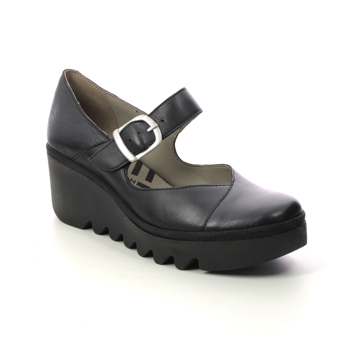 Fly London Baxe   Blu Lmj Black Leather Womens Wedge Shoes P501428 In Size 38 In Plain Black Leather