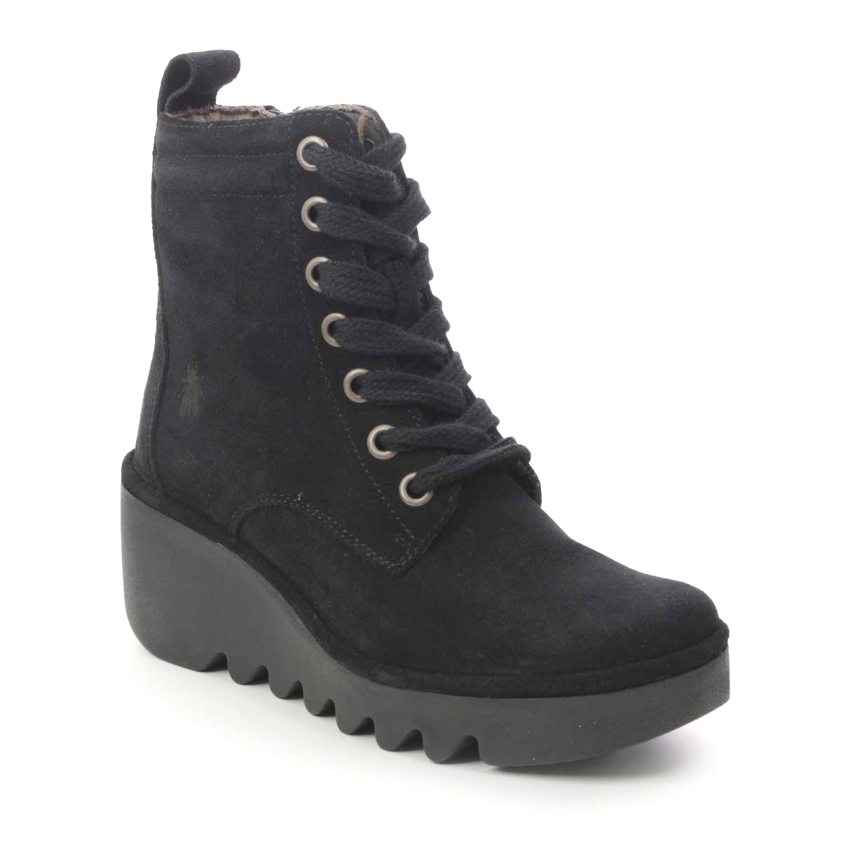 Fly London Biaz   Blu Lace Black Suede Womens Wedge Boots P501329 In Size 40 In Plain Black Suede