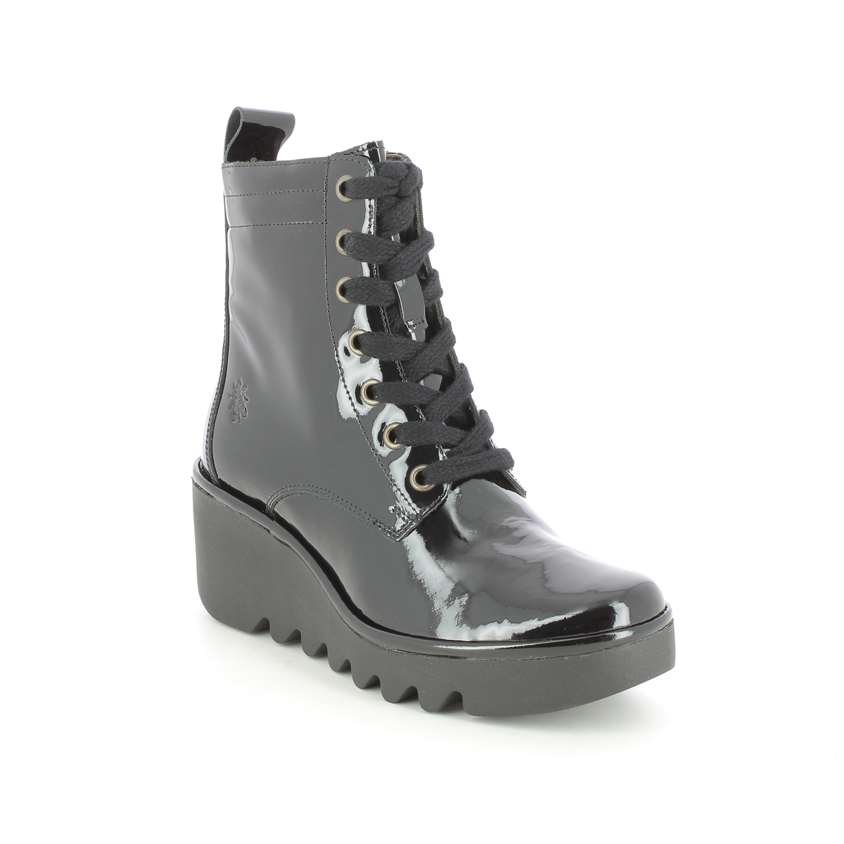 Fly London Biaz   Blu Black Patent Womens Wedge Boots P501329 In Size 39 In Plain Black Patent