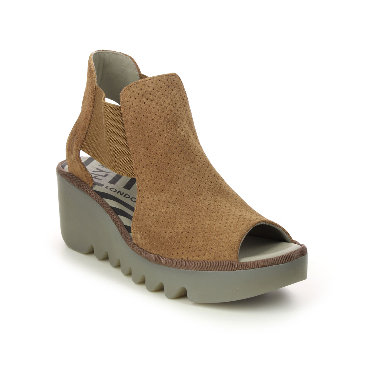 Fly London Biga  Blu Tan Suede Womens Wedge Sandals P501412-003 in a Plain Leather in Size 38