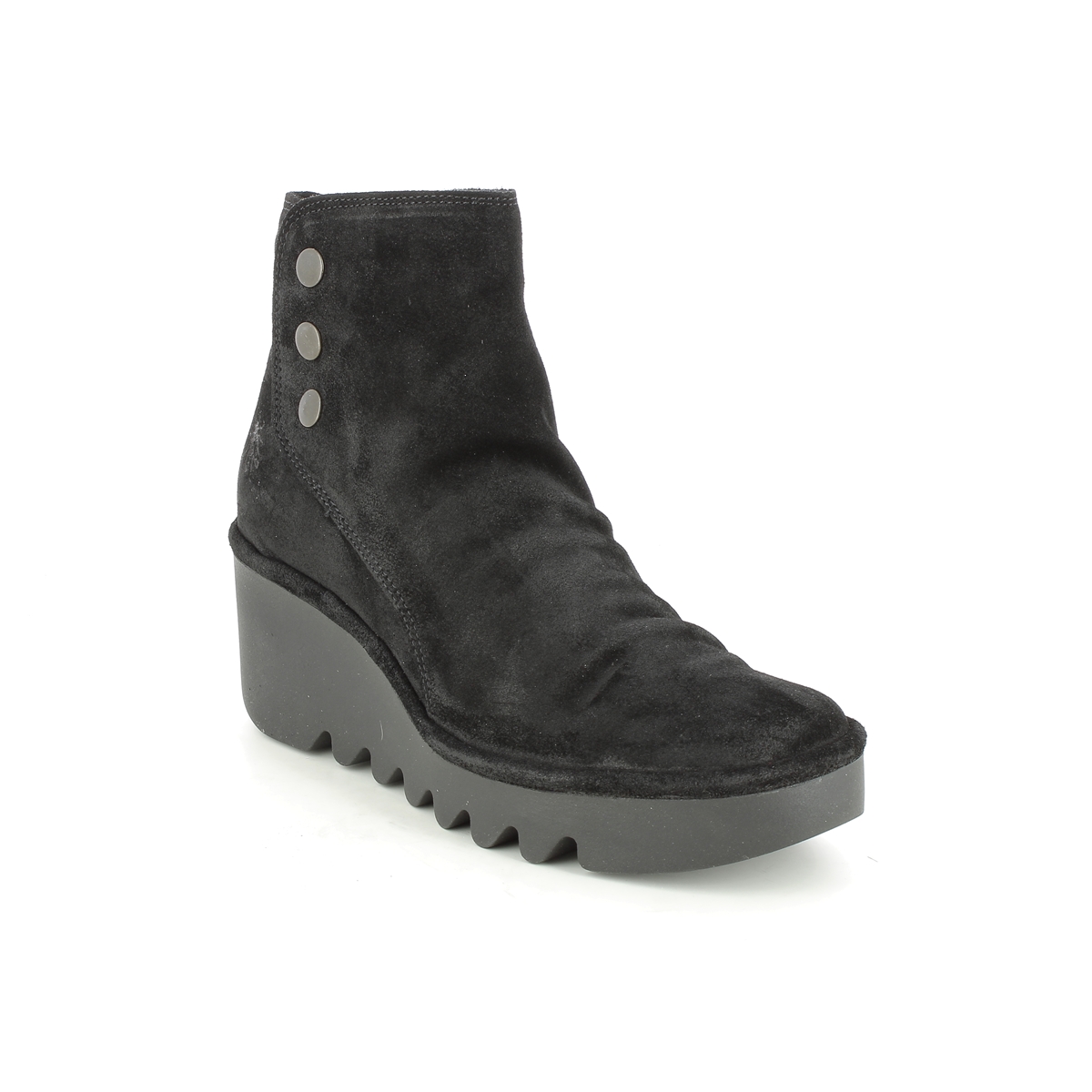 Fly London Brom   Blu Black Suede Womens Wedge Boots P501344 In Size 39 In Plain Black Suede