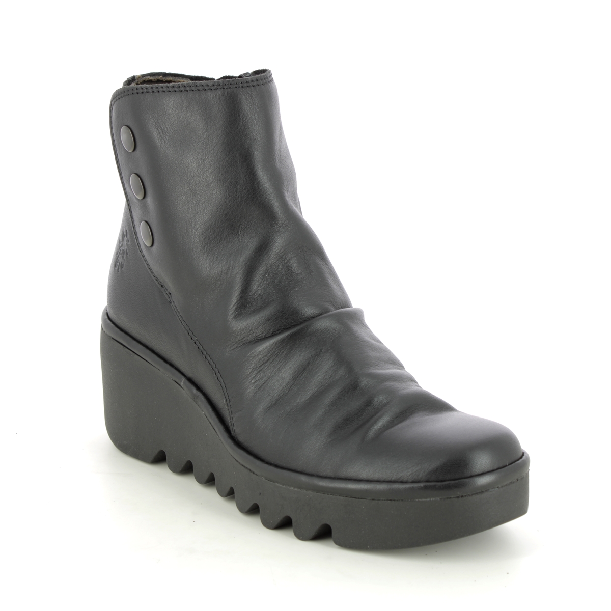 Fly London Brom   Blu Black Leather Womens Wedge Boots P501344 In Size 36 In Plain Black Leather