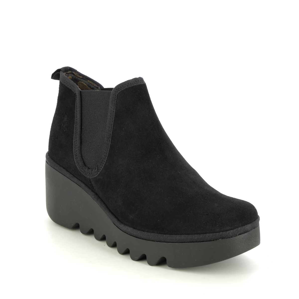 Fly London Byne   Blu Black Suede Womens Wedge Boots P501349 In Size 41 In Plain Black Suede