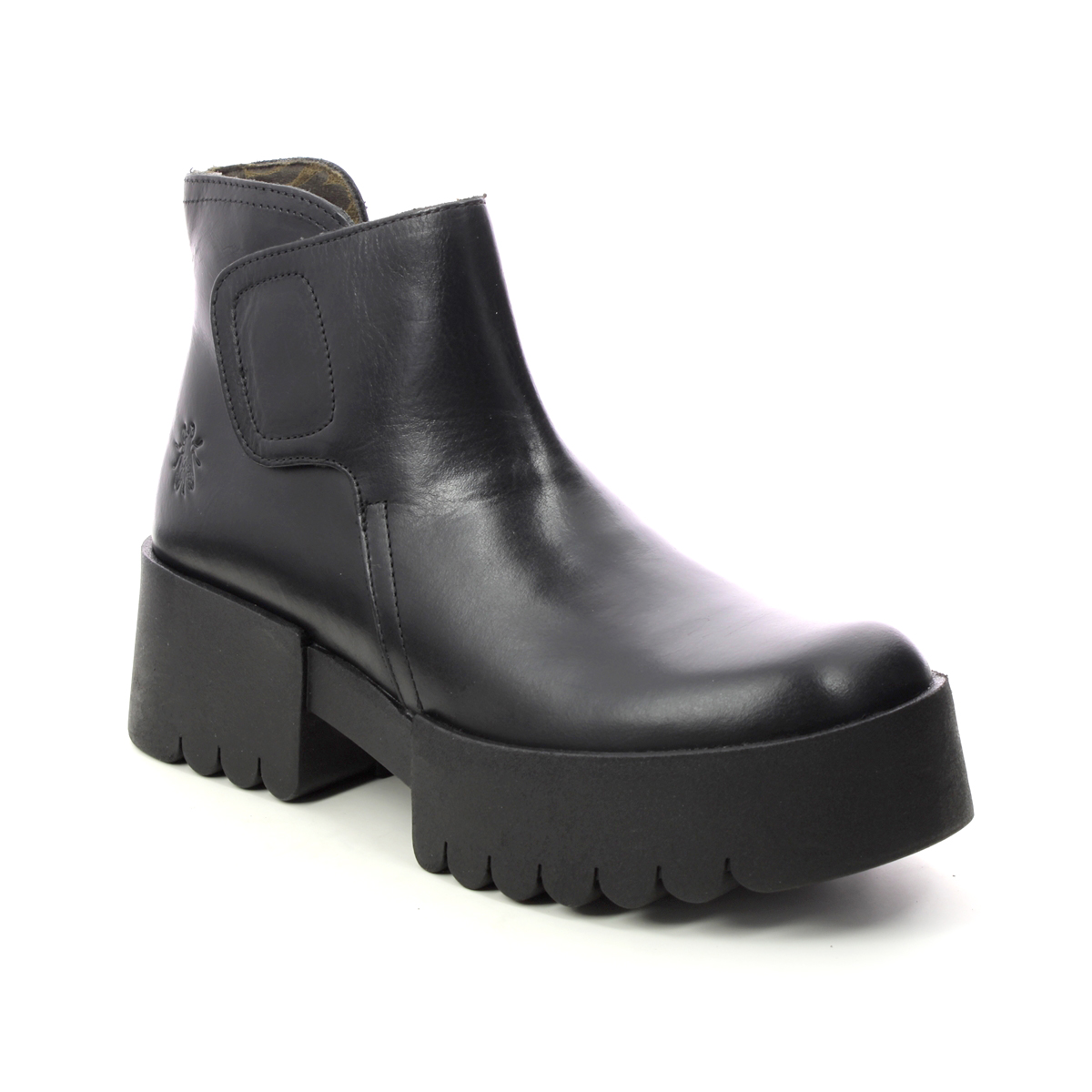 Fly London Endo   Esme Black Leather Womens Wedge Boots P145006 In Size 37 In Plain Black Leather